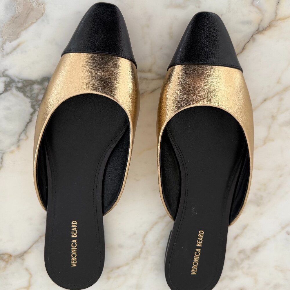 NWT Veronica Beard Black & Gold Mules Size 10M